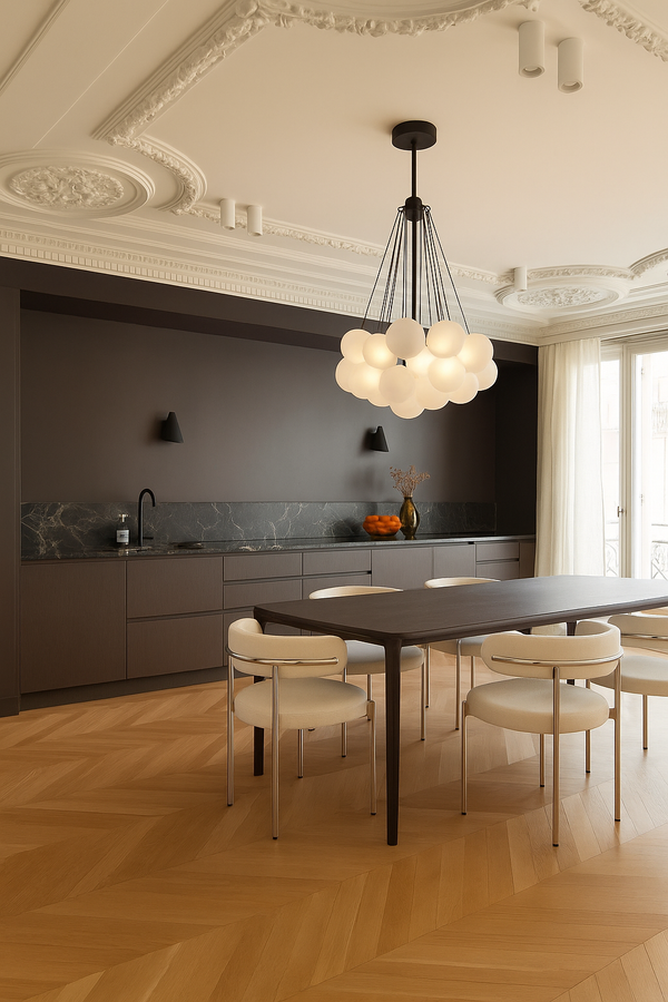 Valencia loftlampe med kugler i mat glas